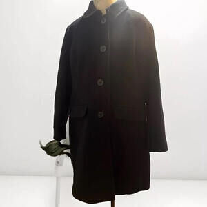 Lands End Pea Coat Womens 20W Black Wool Blend Single Breasted Quilted Lining